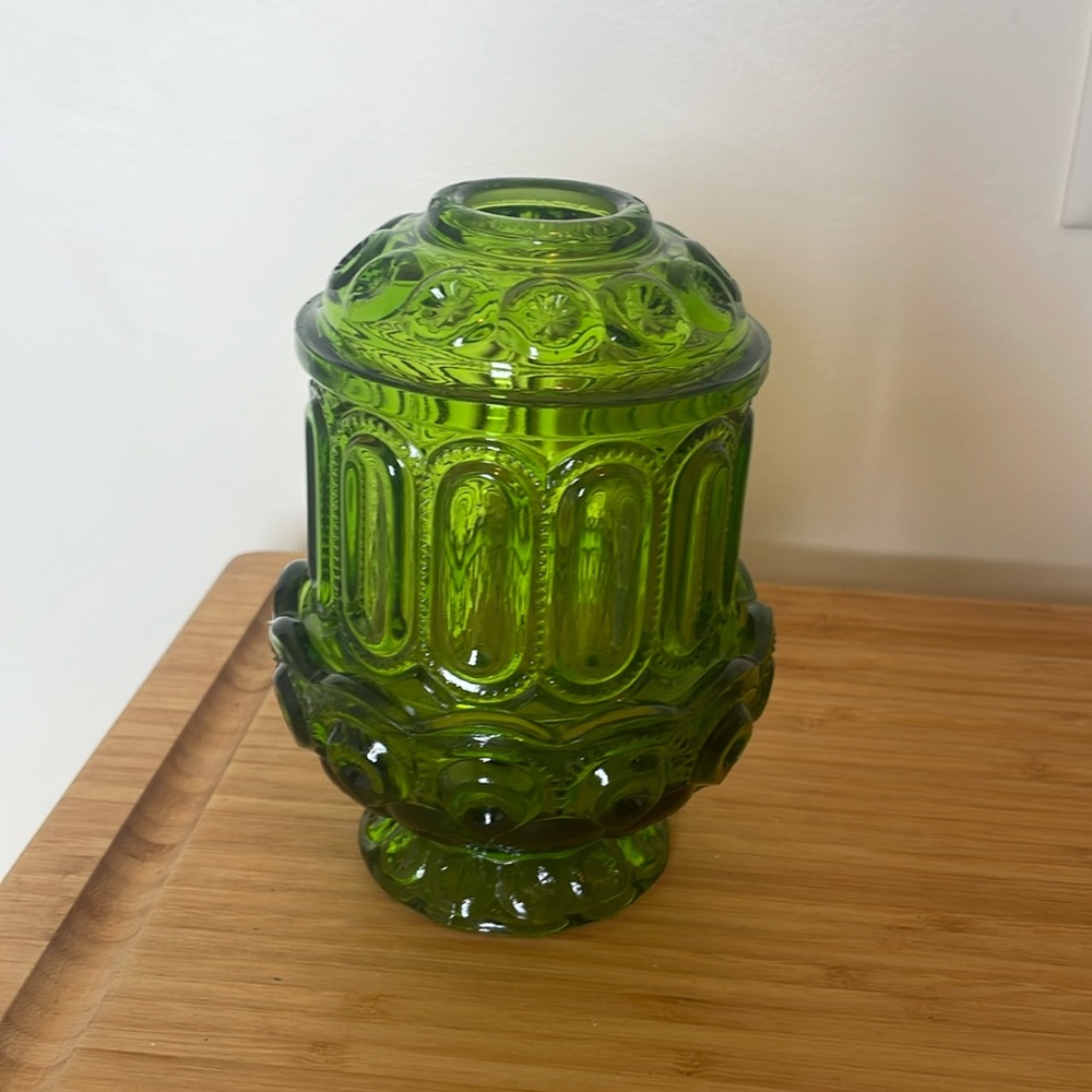 Vintage LE Smith Green Moon and Stars Two Piece Fairy Lamp